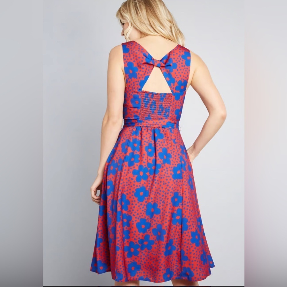 ModCloth Timeless Magnetism A-Line Red Blue Floral Dress Size XXS NWT